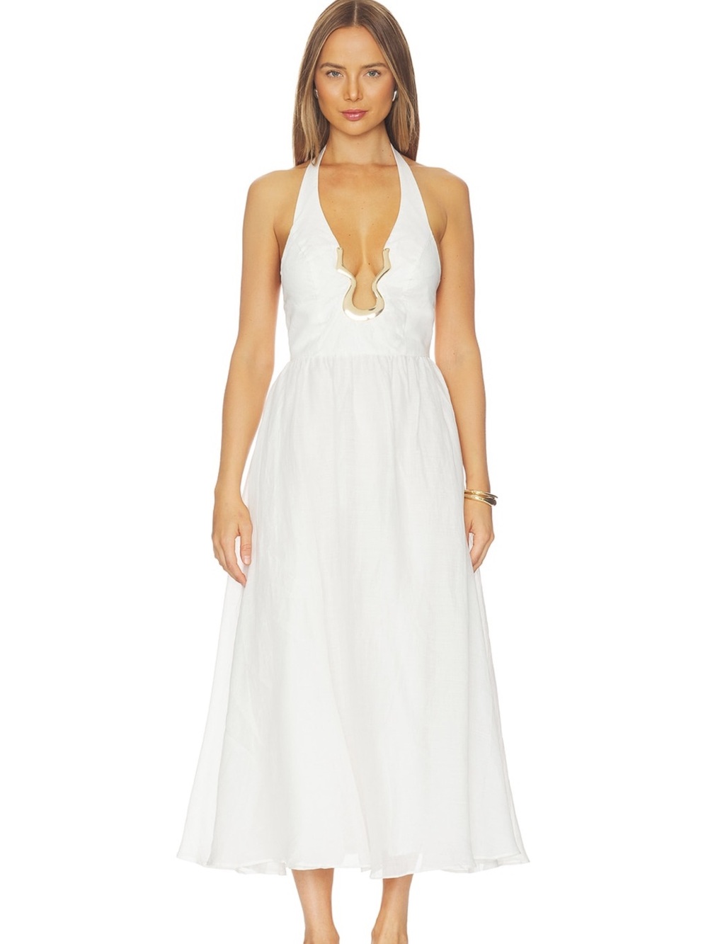 Bardot White Halter Midi Dress with Keyhole Neckline